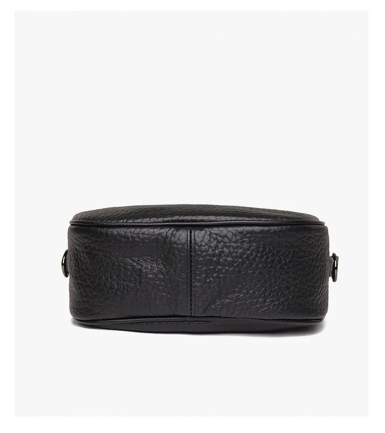 image-Cowhide Leather Saddle Bag - Khaki Small Square