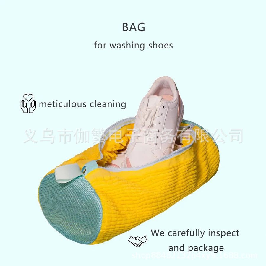 image-Mesh Shoe Wash Bag - Yellow Machine Washable