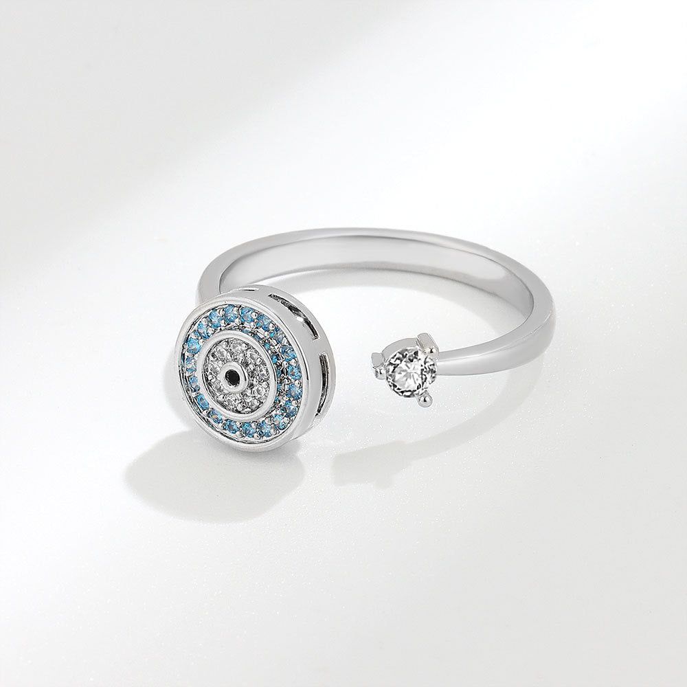 image-Devil's Eye Zircon Adjustable Ring - Platinum Copper Geometry