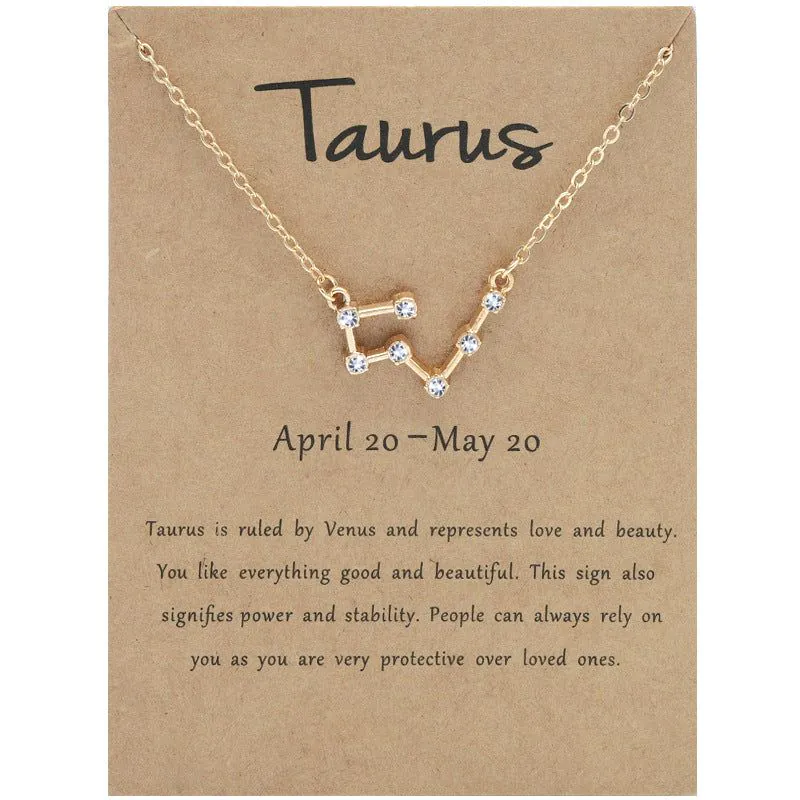 image-Yulu 12-Constellation Diamond Necklace Alloy Clavicle Chain - Brown