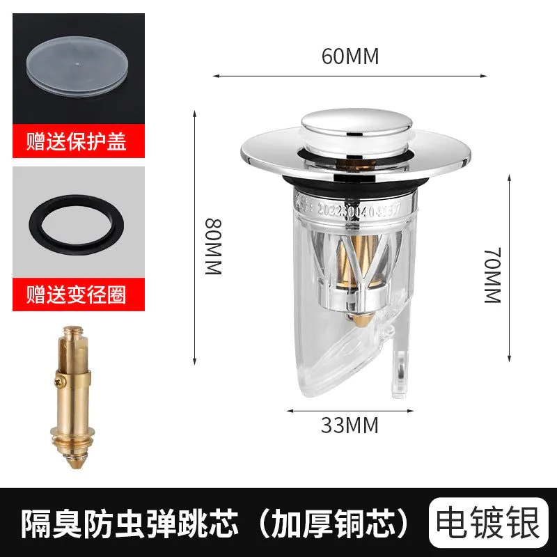 image-Sink Drain Plug - Push-Type Pop-Up Stopper Deodorant