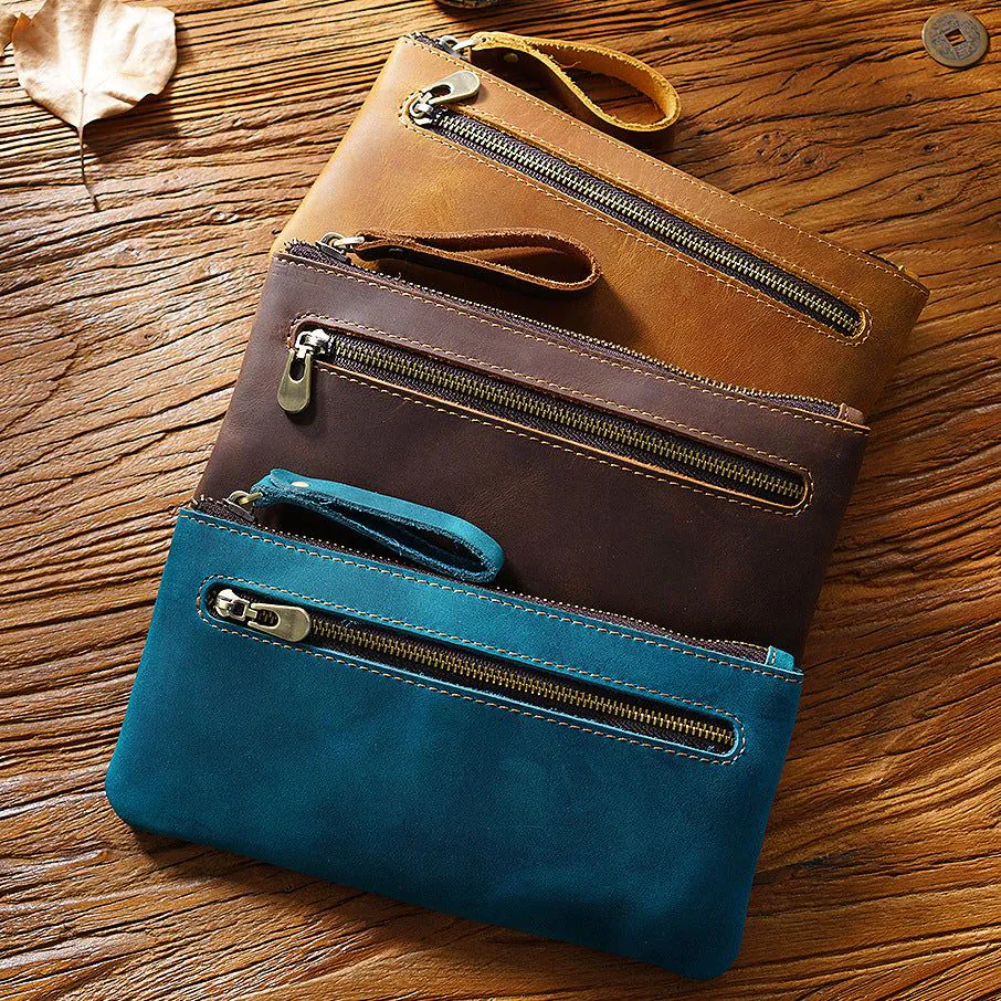 image-Retro Crazy Horse Leather Zipper Pen Bag Large Capacity Portable --- (57 characters)