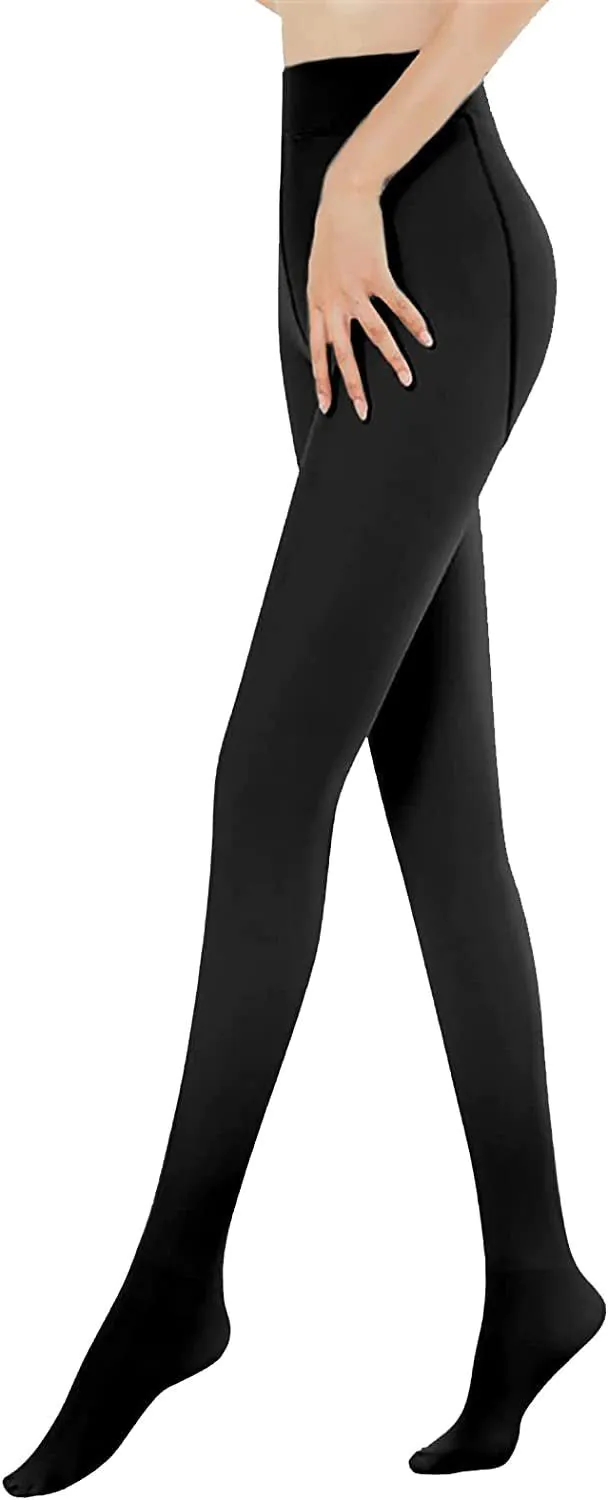 image-Black Nylon Thickened Opaque Tights with Feet 