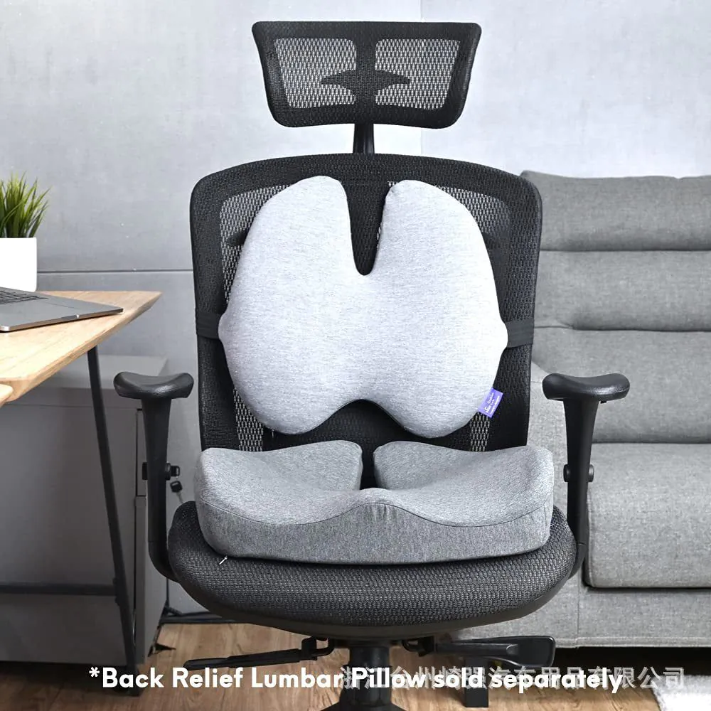 image-Memory Foam Seat Cushion Set - Grey Plush with Lumbar