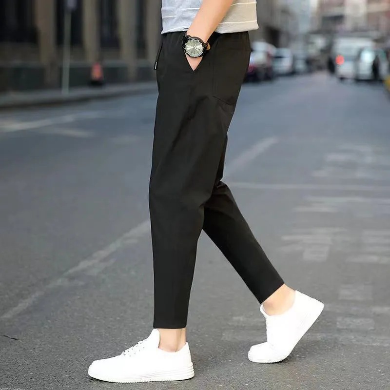 image-Men's Casual Pants Straight Leg Polyester Solid Color