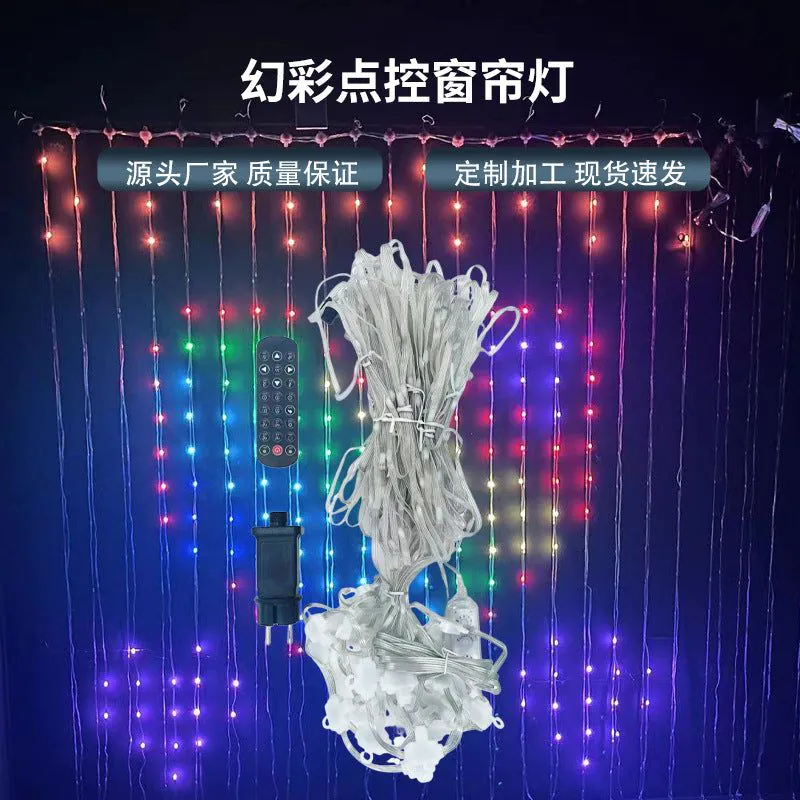 image-Symphony Bluetooth LED Curtain Light with App Control - RGB Flowing