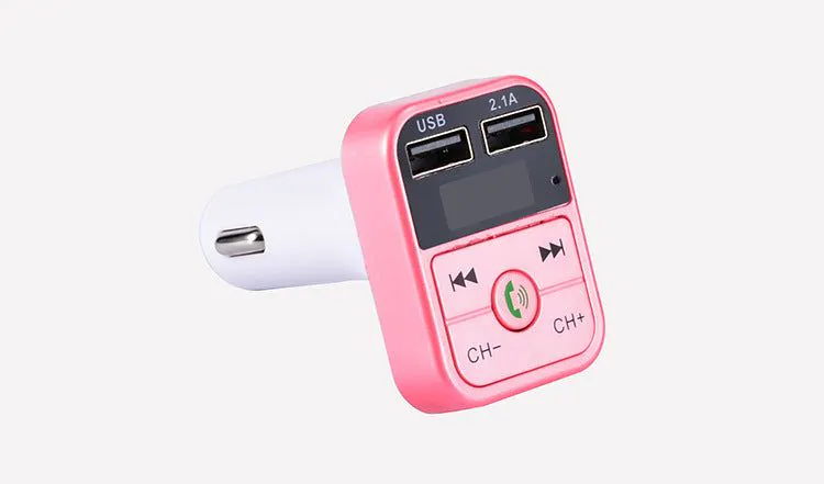 image-B2 Car MP3 FM Transmitter Bluetooth Charger Pink 