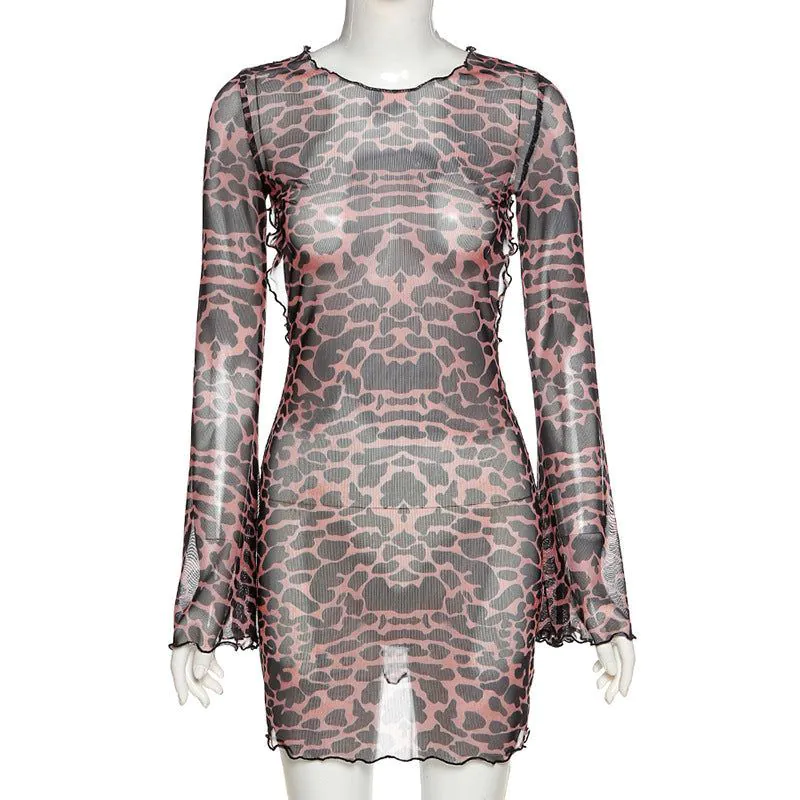 image-Sexy Trumpet Sleeve Backless Dress - Halter - Brown - XXL