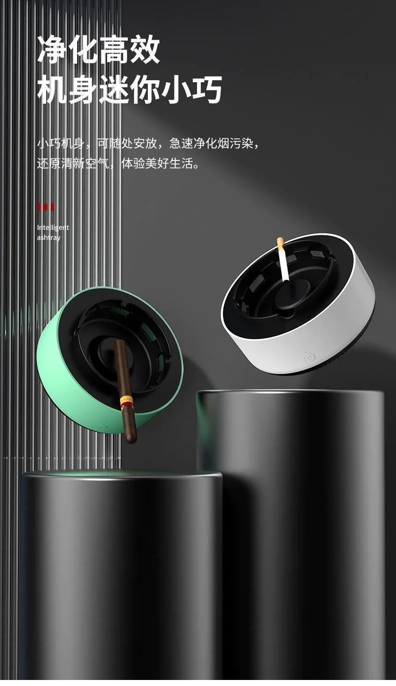 image-Smart Ashtray Air Purifier - Grey Desktop Smoke Remover 