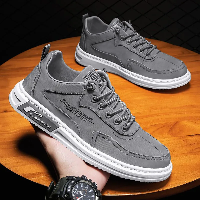 image-Men's Canvas Sneakers - Grey Low Cut Casual