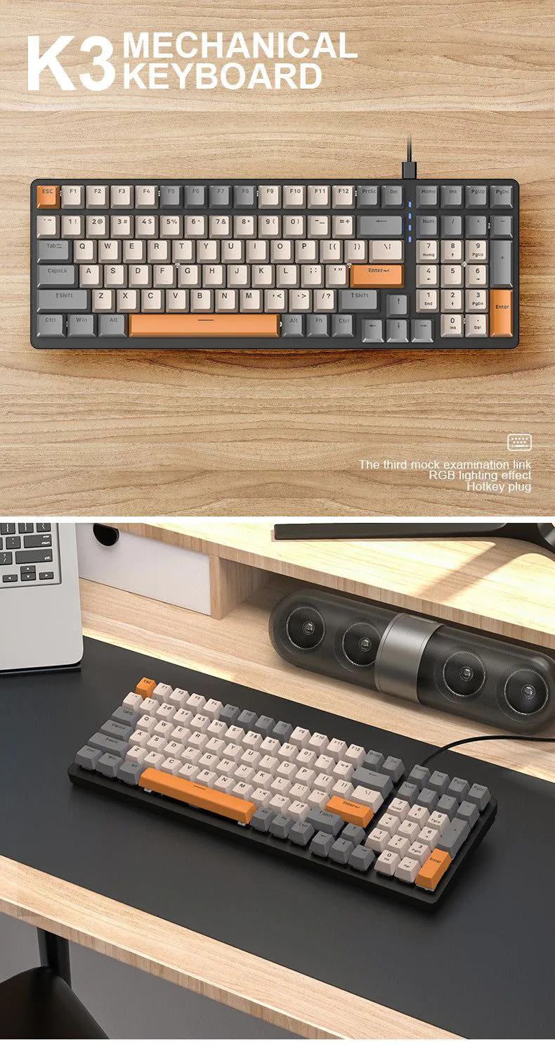 image-Free Wolf K3 Mechanical Gaming Keyboard 100 Keys 