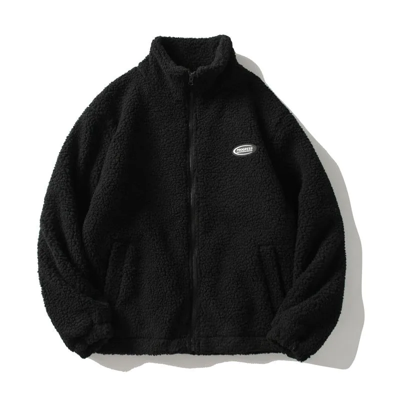 image-Trendy Loose Solid Wool Jacket, XXL, Zipper, White, Men's Fall/Winter