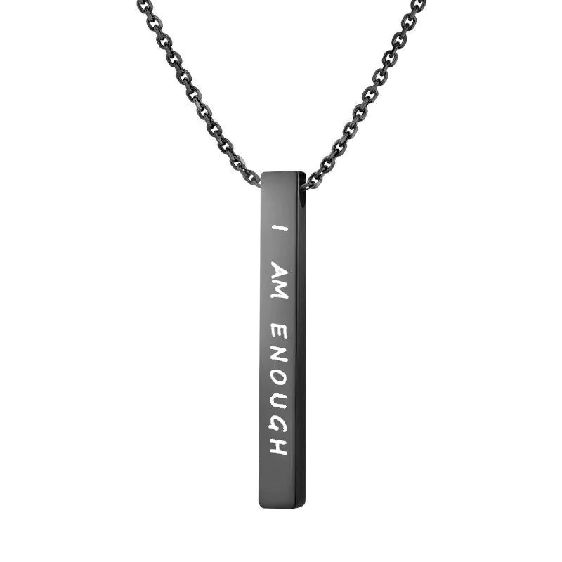 image-Titanium Steel Three-Dim Pillar Necklace Rectangular Letter Pendant, Blank Black