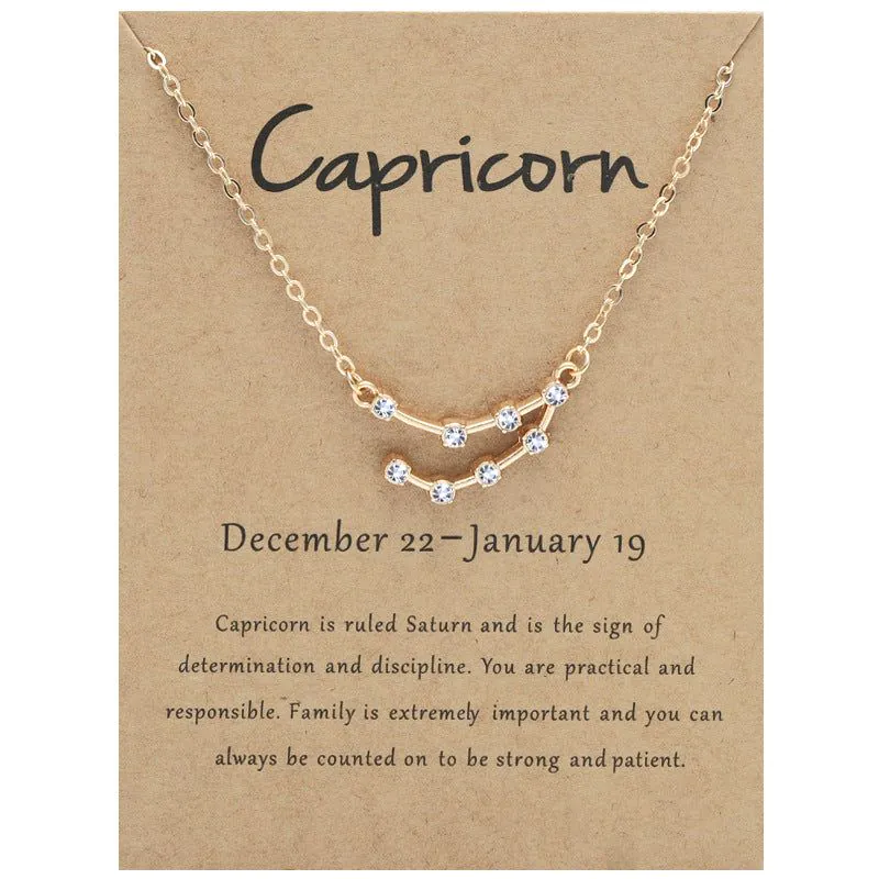 image-Yulu 12-Constellation Diamond Necklace Alloy Clavicle Chain - Brown