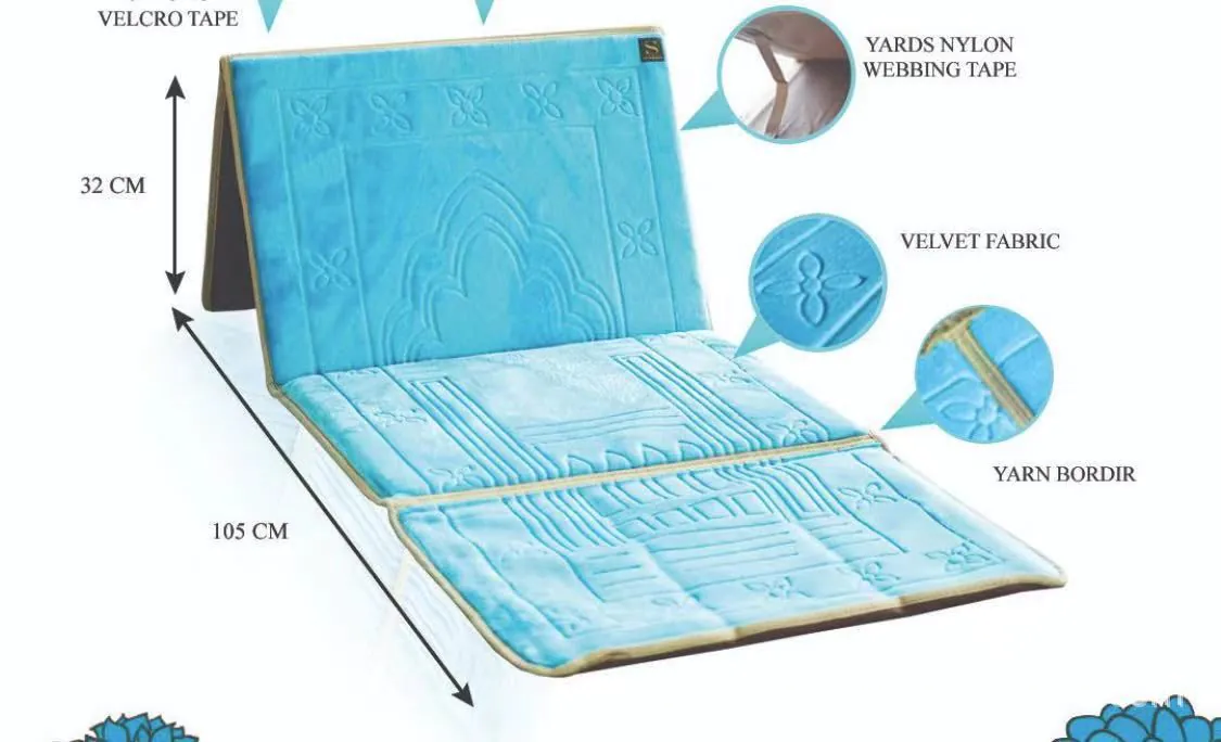 image-Sky Blue Polyester Folding Prayer Mat - 55*145CM Portable
