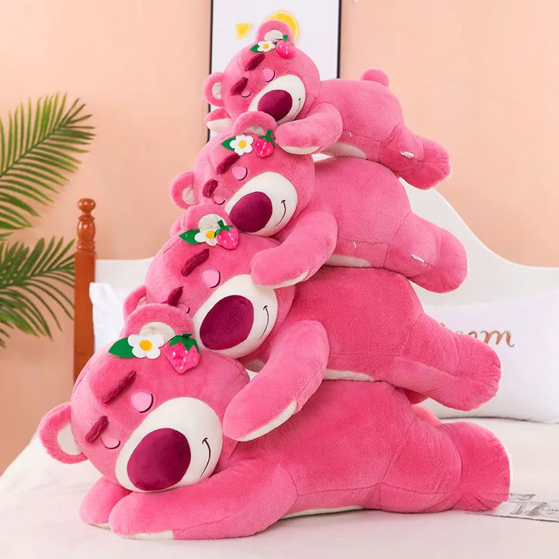 image-Strawberry Bear Plush Pillow - Pink Soft Doll