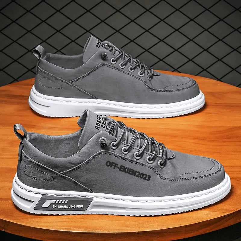 image-Men's Canvas Sneakers - Grey Low Cut Casual