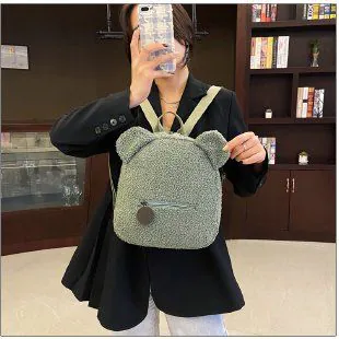 image-Furry Lamb Wool Backpack Women Brown Plush