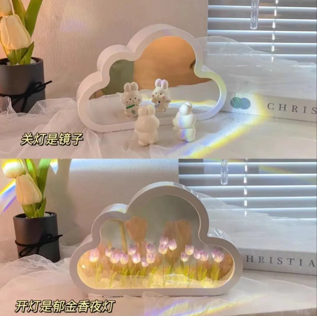 image-Handmade Cloud Tulip Mirror Night Light 