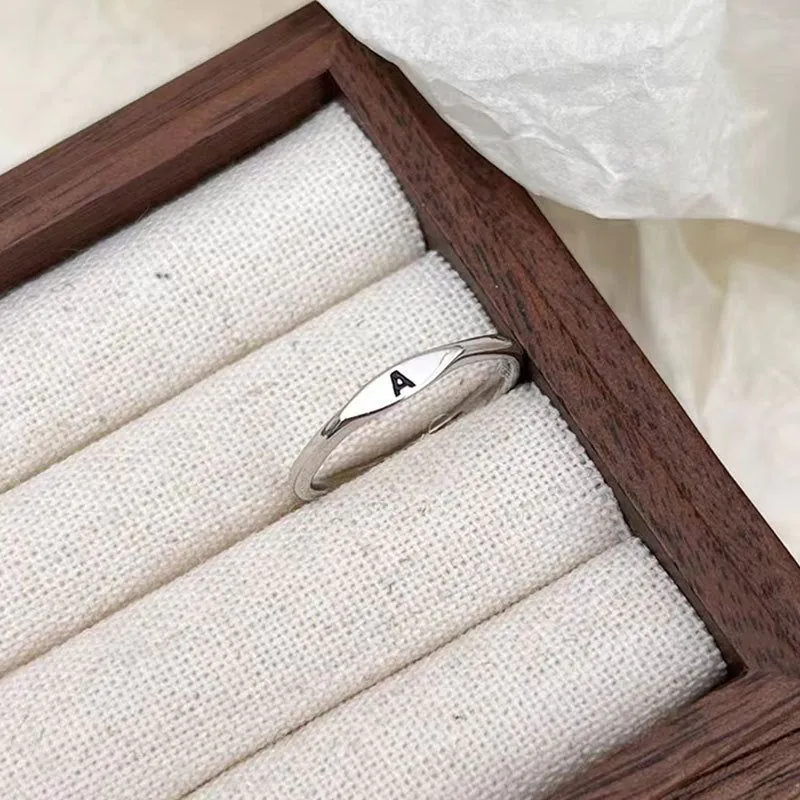 image-S925 Sterling Silver Letter Ring - Adjustable