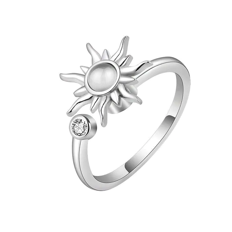 image-Sunflower Daisy Ring Silver Adjustable Alloy