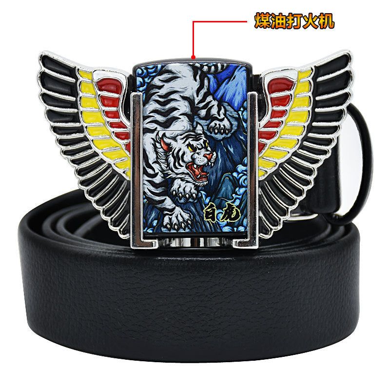 image-Men's Leather Belt - Black Punk Buckle