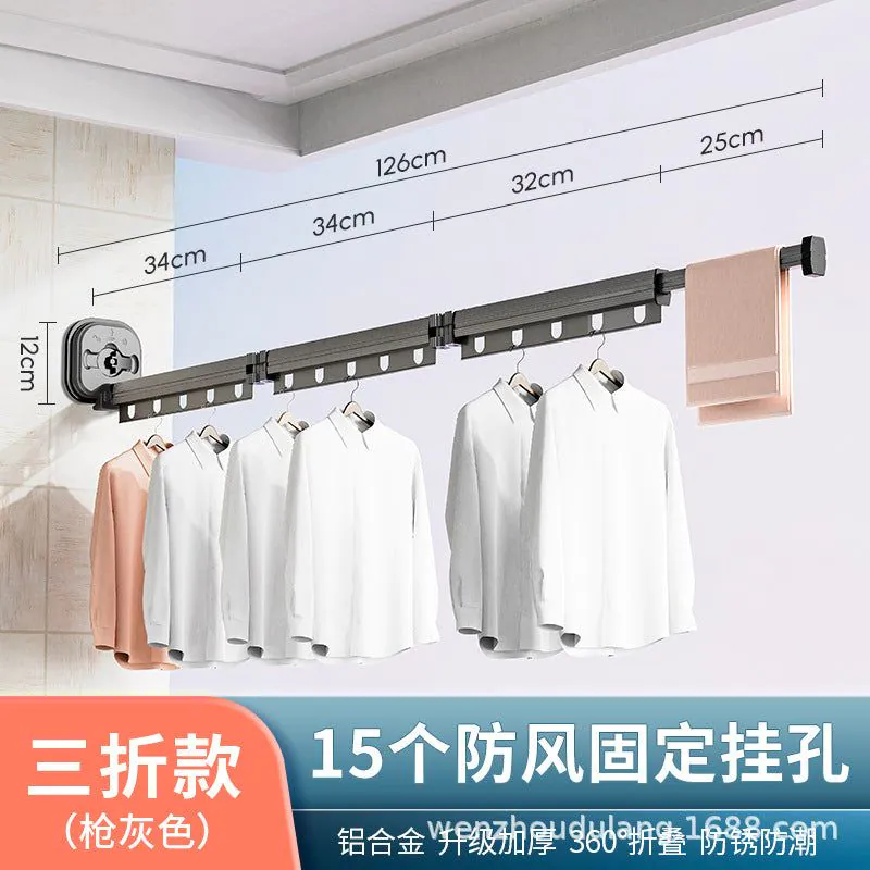 image-Aluminum Alloy Folding Clothes Rack Wall-Mounted