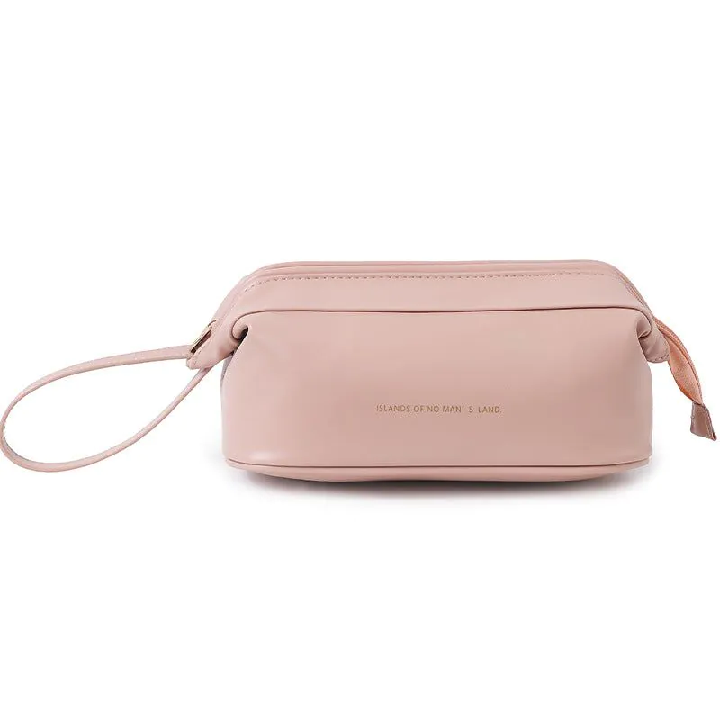 image-Portable Cosmetic Bag - Black PU Leather Pillow
