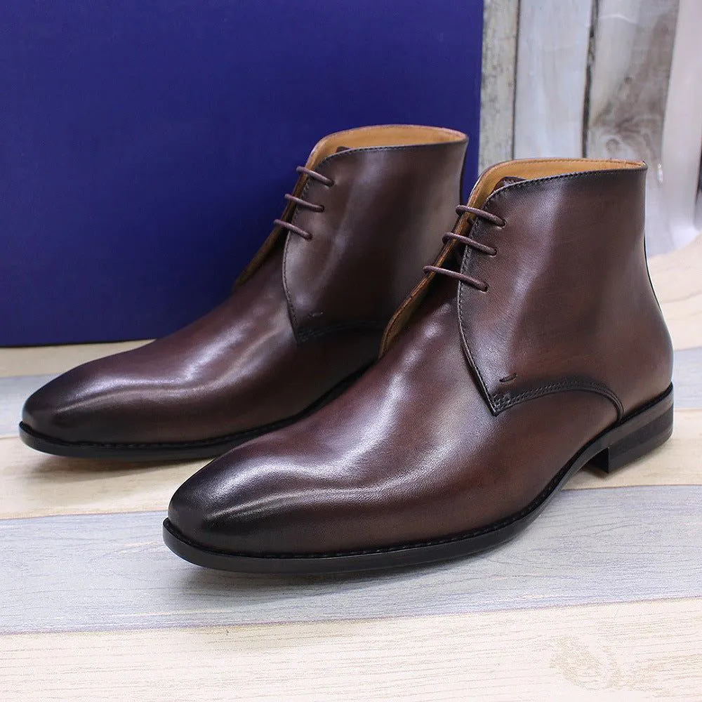 image-Cowhide Martin Boots - Brown Leather Ankle Low Heel