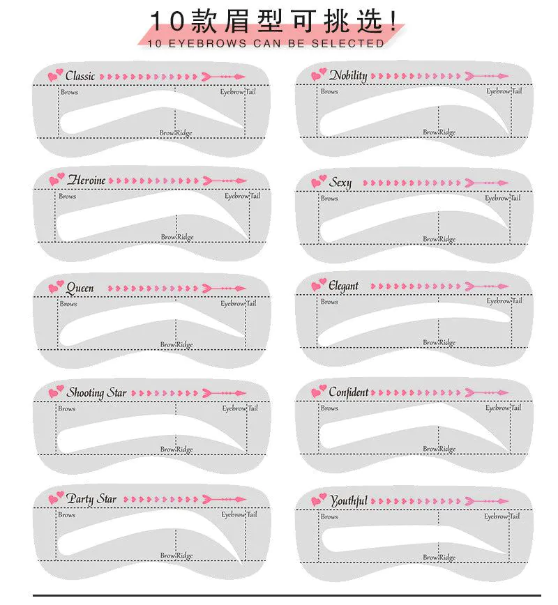image-Eyebrow Stencil Set - 12 Pcs 10 Shapes