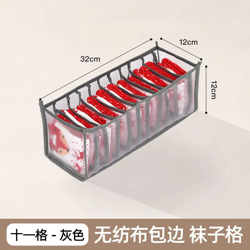 image-Multifunctional Mesh Clothes Storage Box - Gray 7 Grid