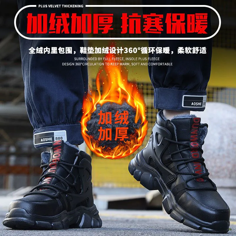 image-Woerdun Men's Safety Work Shoes High-Top Black Steel Toe