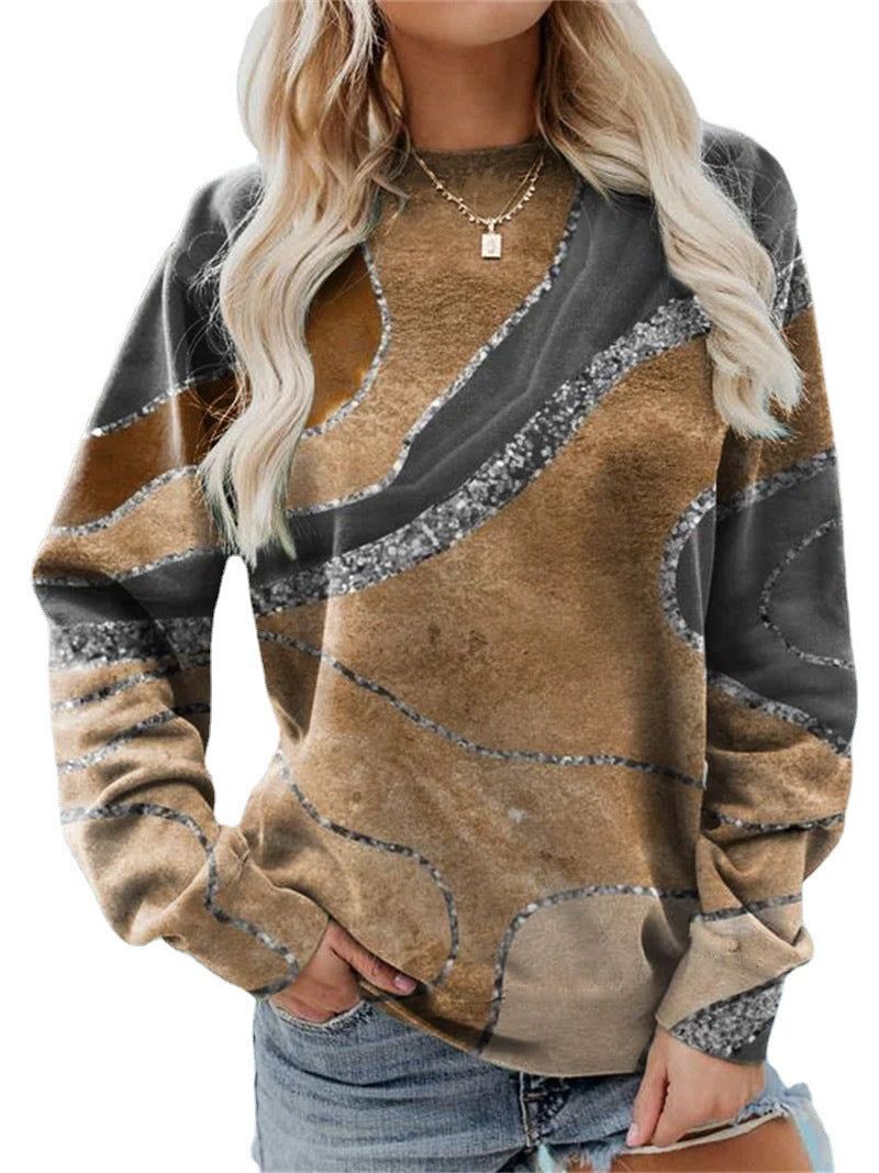 image-Casual Geometric Loose Print Long-Sleeve Sweater - 5XL, Polyester
