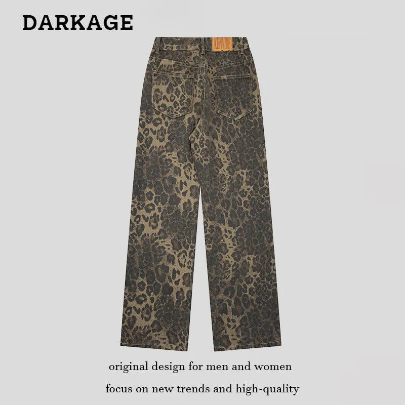 image-DARKAGE Leopard Print Jeans - Distressed Straight Loose