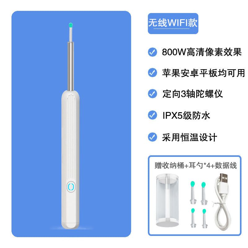 image-Ear Spoon Endoscope WiFi with LED Light - Black