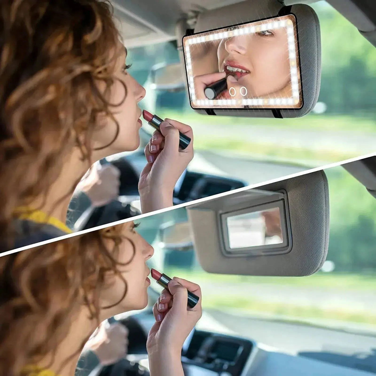 image-Car LED Vanity Mirror Sun Visor with Three-Tone Light Protection