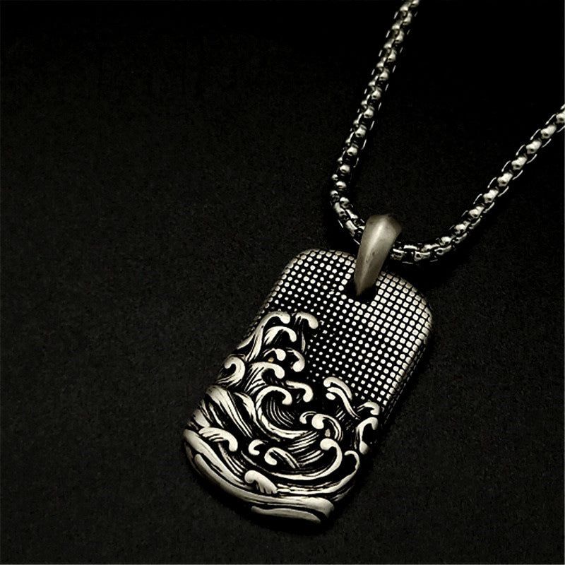 image-Titanium Steel Wave Pattern Pendant Necklace - Unisex