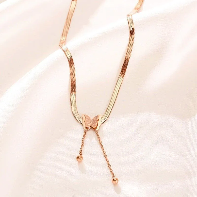image-Titanium Steel Diamond Necklace - Women's Clavicle Chain 