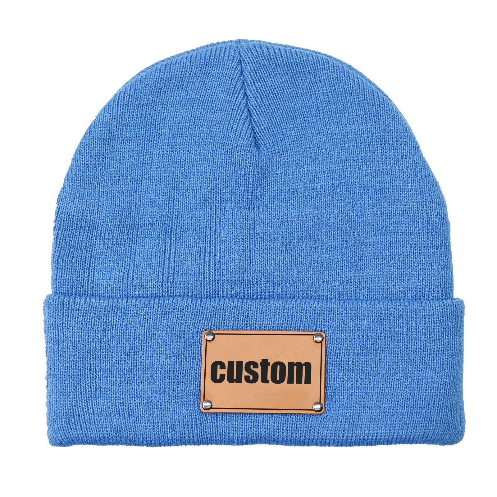 image-Engraved Knitted Beanie - Brown Acrylic L