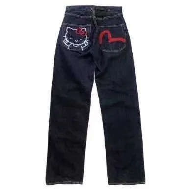 image-2023 Hello Kitty Print Jeans Loose Straight Pants