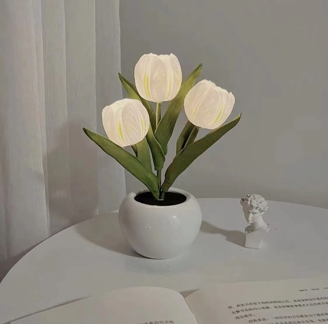 image-LED Tulip Night Light - Ceramic Flower Lamp Blue