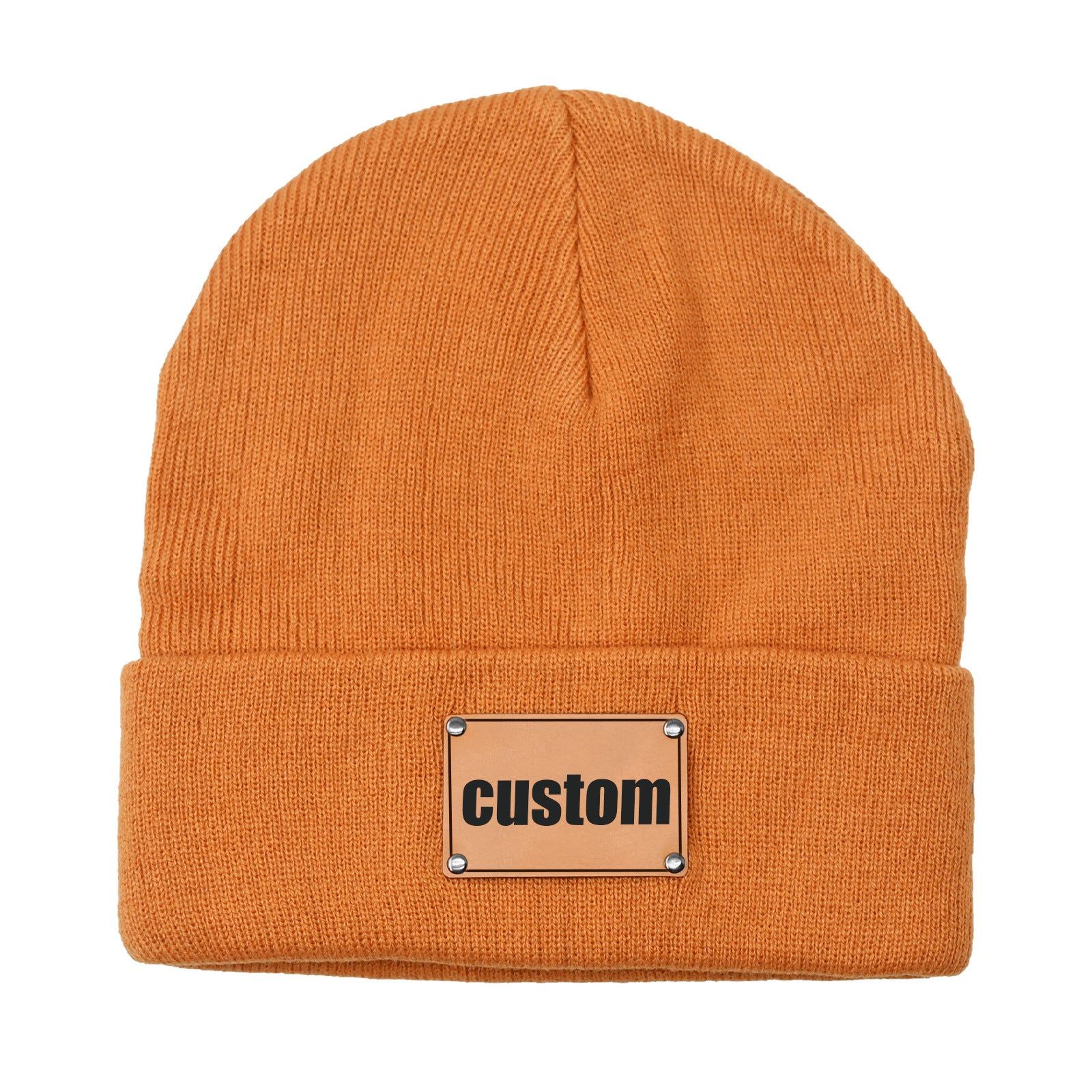 image-Engraved Knitted Beanie - Brown Acrylic L