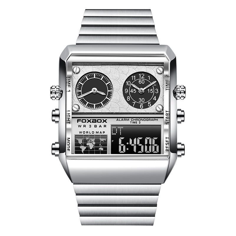 image-FOXBOX Dual Display Quartz Watch FB0011 Silver Blue