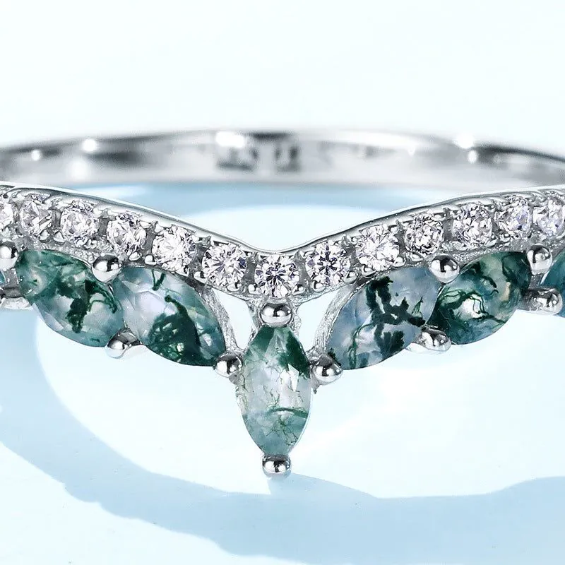 image-Wilson S925 Silver Green Moss Agate Ring Size 8 