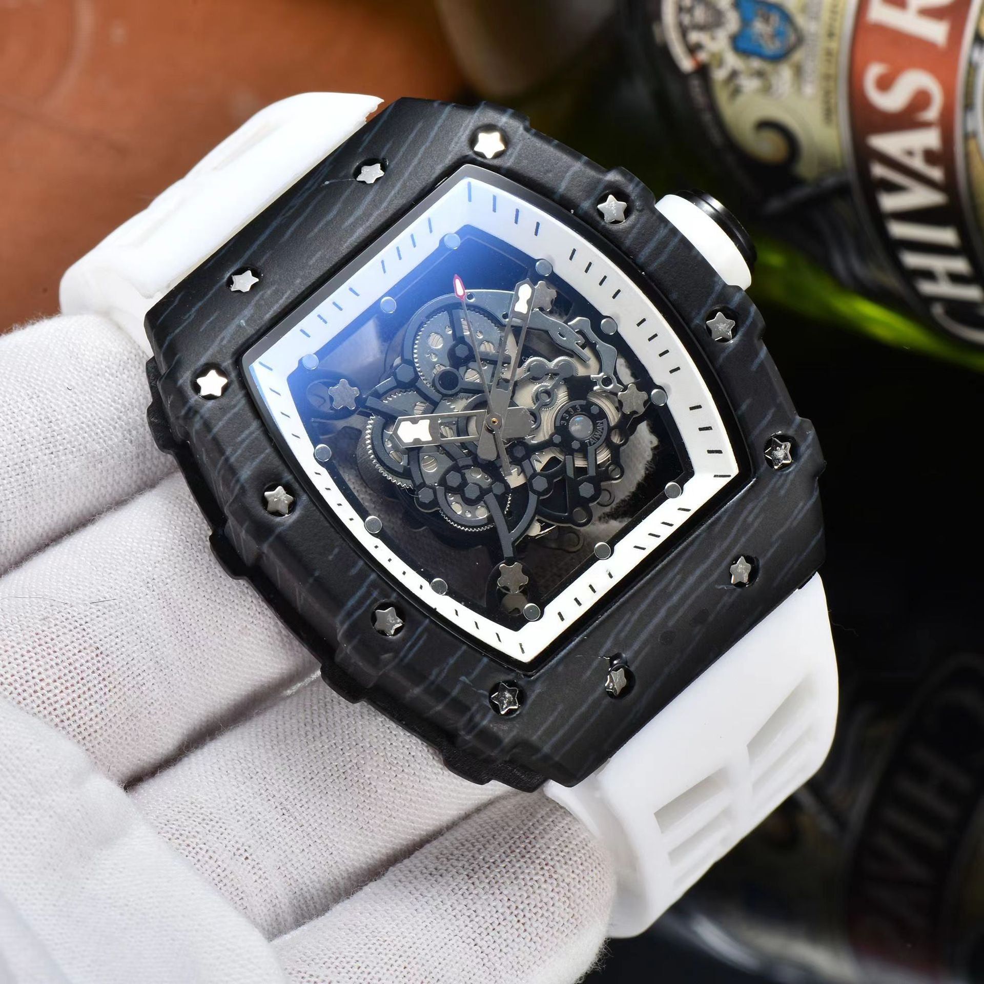 image-Richard Hollow Barrel Watch Men 43mm