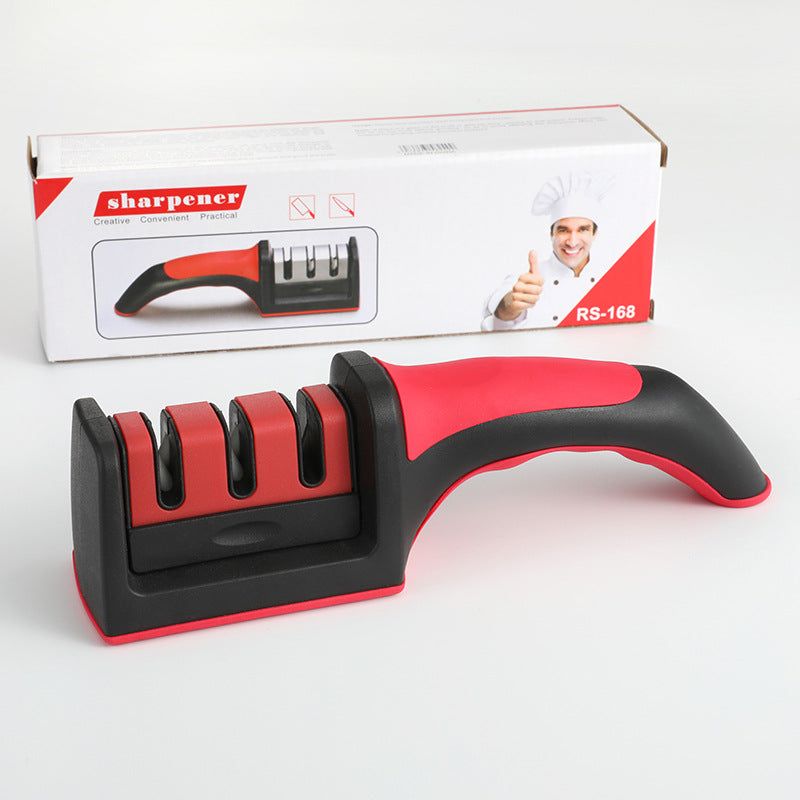 image-Tungsten Steel Three-Stage Knife Sharpener - Red Quick Sharpening Tool