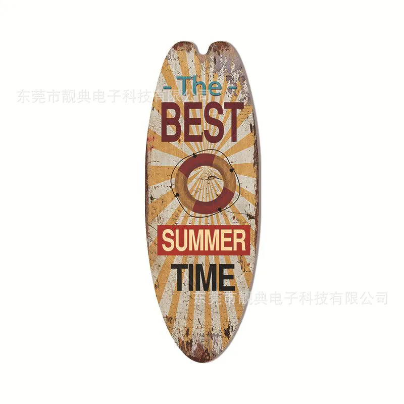 image-Wooden Surfboard Beach Sign - Retro Decor