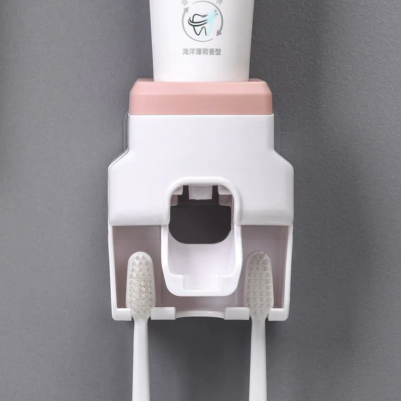 image-Wall-Mounted Automatic Toothpaste Dispenser & Toothbrush Holder 