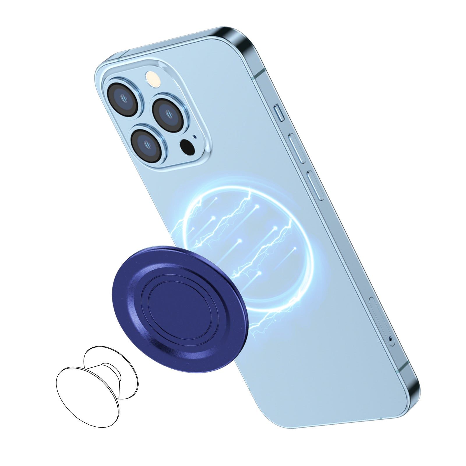 image-Silver Magnetic Folding Phone Holder for iPhone - PC Snap-on