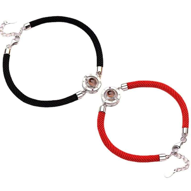 image-Couple Bracelets 100 Languages I Love You - Black Red 